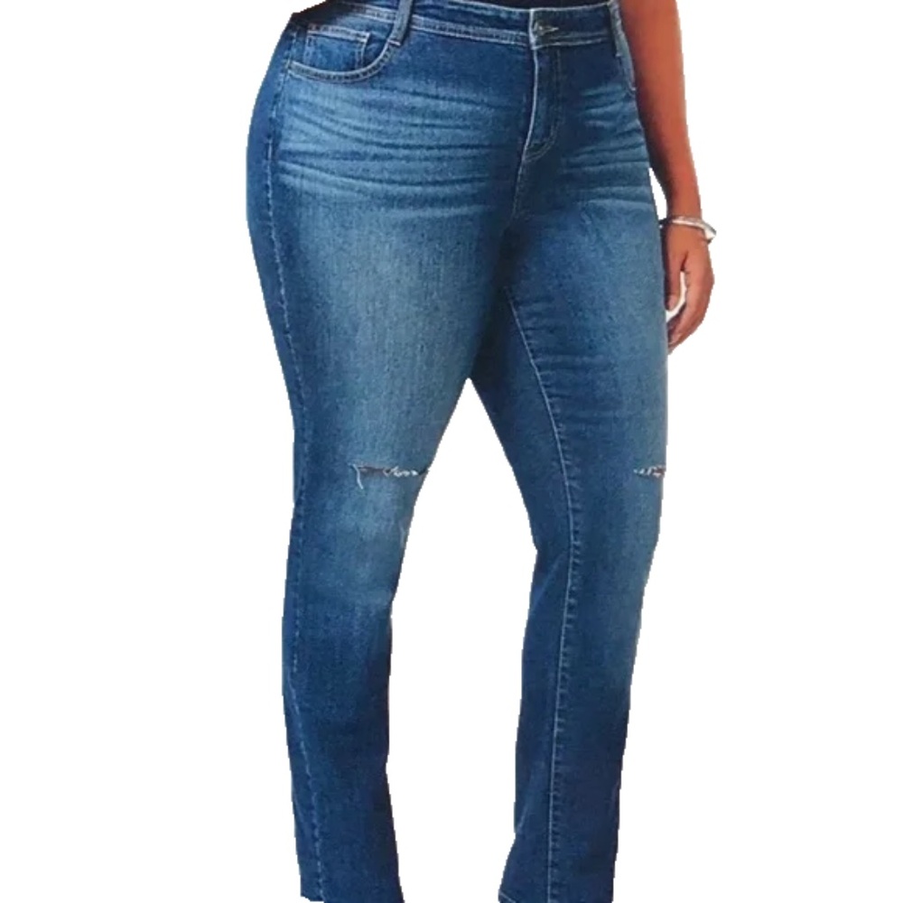 (NWT) Style&Co Women's Blue Slim Leg Mid Rise Ripped Denim Jeans Plus Size 16W